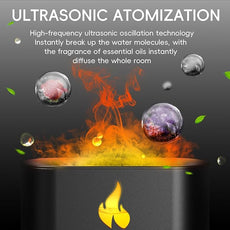 Fireplace Flame Diffuser, Aromatherapy Essential Oil 250ml Himalayan Salt Lamp Cool Mist Ultrasonic Humidifier for Bedroom,Office,Home, Auto Shut-Off, Night Light (Black), (M23)