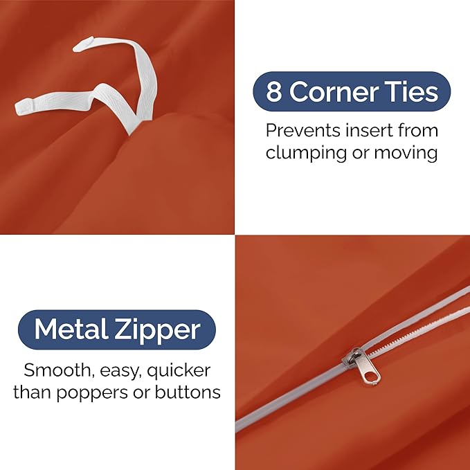 Duvet Cover Twin/Twin XL Size Set - Extra Soft Duvet Cover 68 x 90 with 1 Pillow Sham - Hotel Luxury, Easy Care and Fade Free with Zipper Closures & Ties - Comfy, Breathable Bedding Set (Terracotta)