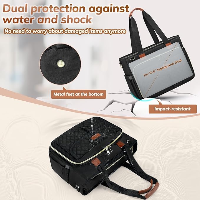 RAINSMORE Teacher Tote Bag for Women Work Bags 15.6 Inch Laptop Tote Bag with Large Cup Holder Nurse Bag Computer Handbag