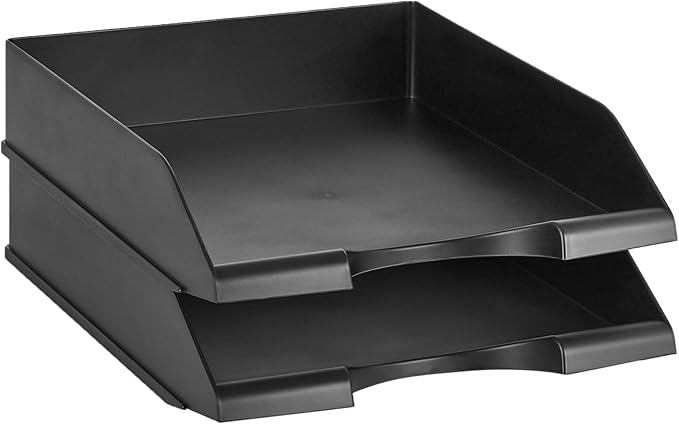 Amazon Basics Rectangular, Stackable Office Letter Organizer Desk Tray, Black, Pack of 12