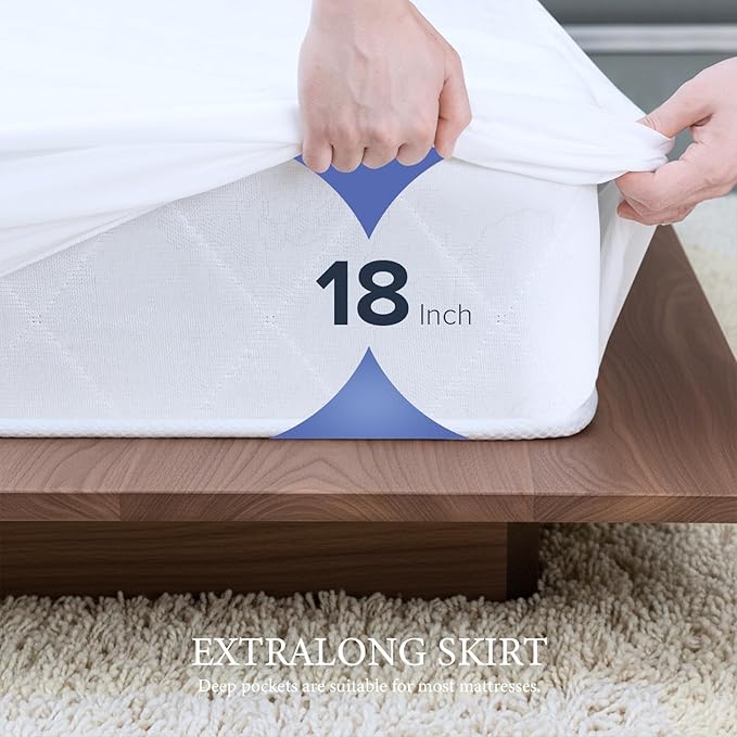 Waterproof Mattress Protector Twin Mattress Pad, Deep Stretchable Pocket Bed Cover, Machine Washable Soft Breathable Noiseless Mattress Protection for Household Guest Bedroom Home Hotel