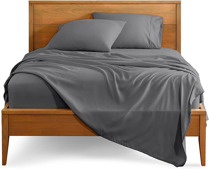 Bare Home Split Head Flex King Sheet Set - 1800 Ultra-Soft Microfiber Bed Sheets - Double Brushed - Deep Pockets - Easy Fit - 4 Piece Set - FlexTop Bedding Sheets (Grey) BareHome