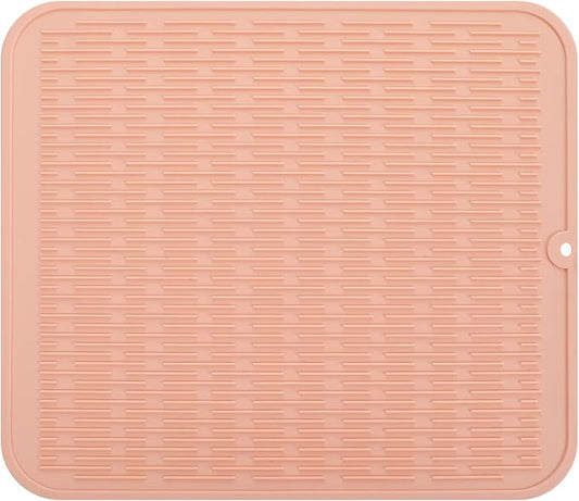 Silicone Dish Drying Mat for Multiple Usage,Easy clean,Eco-friendly,Heat-resistant Silicone Mat for Kitchen Counter or Sink,Refrigerator or Drawer Liner Pink XL 18 inches x 16 inches