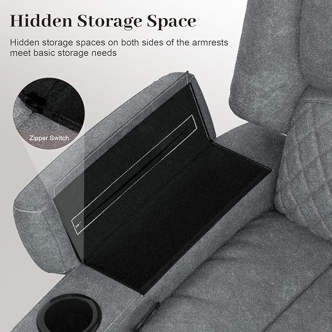 Manual Reclining Sectional Sofa Set, 5 Seats Soft Leather Recliner Corner Sectional Couch, Family-Sized L-Shaped Recliner Couch with USB Charging, Thickened Padding, Sturdy Frame, Grey