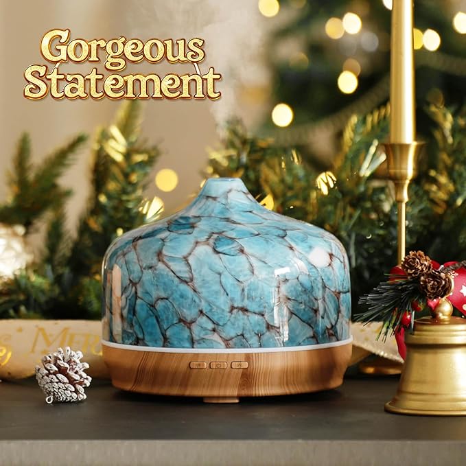 Porseme 500ml Glass Essential Oil Diffuser Aromatherapy Ultrasonic Cool Mist Humidifier 15-21 Running Hours Waterless Auto-Off Air Diffusers for Sleeping Yoga Office Working Spa and Rest (Light Blue)