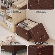 17.7 inches Synthetic Leather turfed Ottomans Cube with Storage, Metal-Framed Square Storage Ottoman Foot Rest Stool Holds 770 LB for Dorm Living Room Bedroom Brown UASND63R