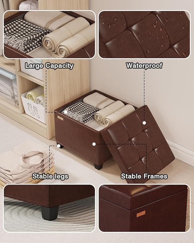 17.7 inches Synthetic Leather turfed Ottomans Cube with Storage, Metal-Framed Square Storage Ottoman Foot Rest Stool Holds 770 LB for Dorm Living Room Bedroom Brown UASND63R