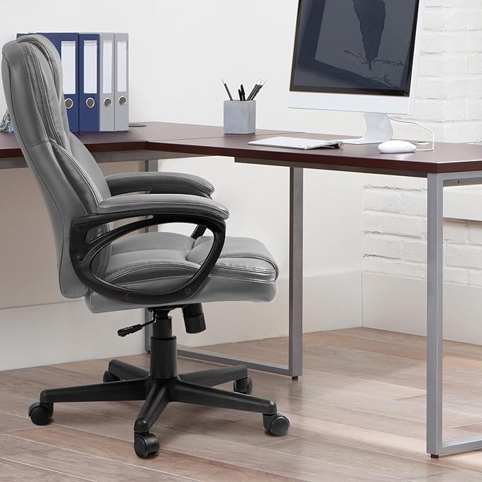 Furmax Office Executive Chair High Back Adjustable Managerial Home Desk Chair, Swivel Computer PU Leather Chair with Lumbar Support (Gray)