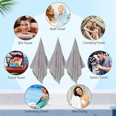 16 Pack Microfiber Bath Towels Bulk 27'' x 60'' Oversized Size Bath Towel Highly Absorbent Extra Large Soft Drying for Shower Beach Winter Salon Sport Gym Party (Wheat,Light Grey)