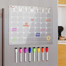 Acrylic Magnetic Dry Erase Board Calendar for Fridge, Clear Monthly Planner Whiteboard for Refrigerator, w/ 8 Colors Markers, 15