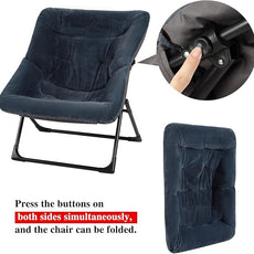 Comfy Saucer Chair for Adults, Set of 2, Soft Faux Fur Bedroom Chair, Accent Dorm Chairs, Flexible Living Room Reading Chairs, Oversized Folding Lounge Seat for Teens, X-Large, Navy Blue