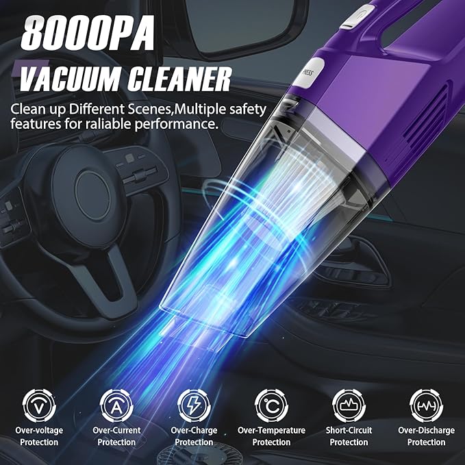 Handheld Vacuum Cordless — 3-in-1 Hand Held Vacuum Rechargeable with 8000Pa Powerful Suction, 1.7 Lbs Lightweight Handheld Vac, 30-Mins Quick Dust Removal for Car, Kitchen & Home