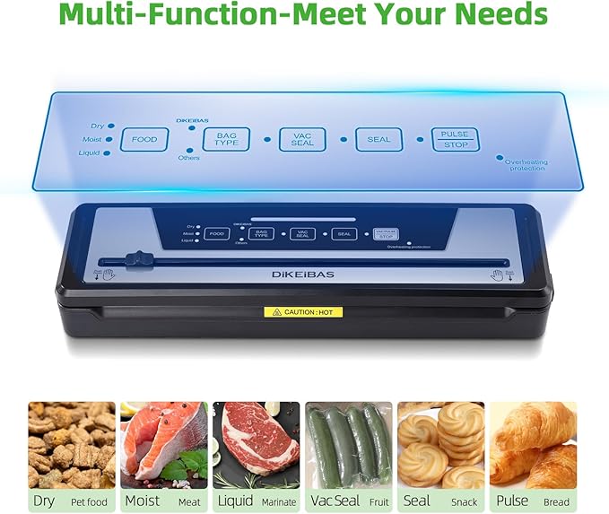 Vacuum Sealer Machine with 10 Bags & 10 Feet Bag Roll | 85kPa Powerful Suction | Automatic Food Sealer for Sous Vide | Dry & Moist Modes | Compact with Built-in Cutter