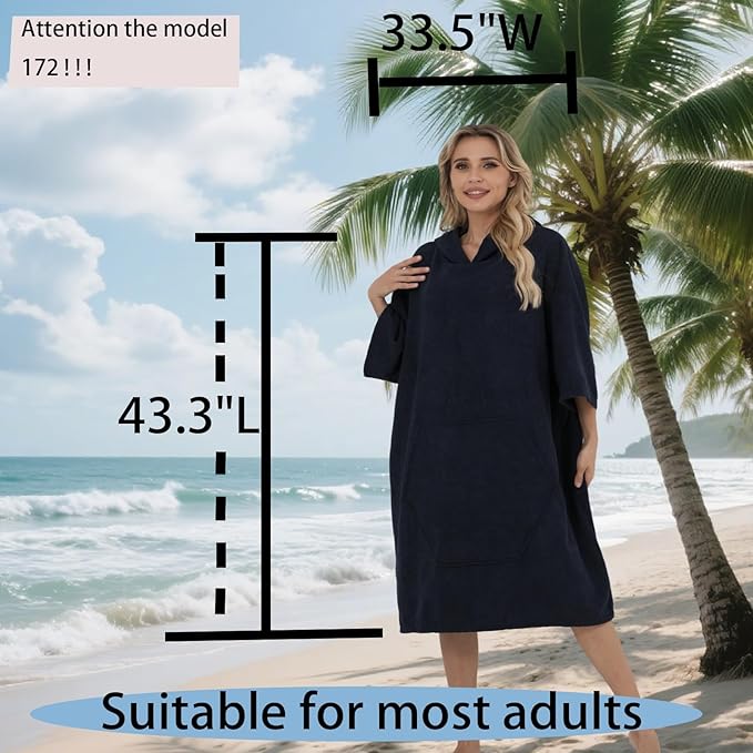 Surf Poncho Hooded Beach Towel, Quick Dry Terry Cloth, Extra Large Changing Robe with Pockets for Adults, Unisex Navy Blue Cover-Up for Swim, Bath, Beach, Gift for Swimmer Lovers