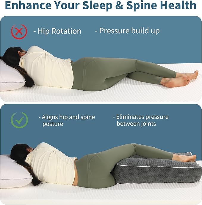 HOMBYS Shredded Memory Foam Knee Pillow for Side Sleepers, 6.5" Height Pillow Between Legs for Aligns Spine & Relieves Pressure Hip & Leg Elevation, Supportive Pillow for Pregnancy, Sciatica, Grey