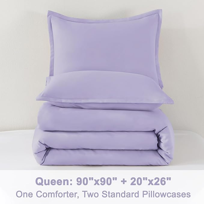 Litanika Comforter Set, Lightweight Solid Bedding Comforter Set, Fluffy Down Alternative Bed Set, Lavender, Queen