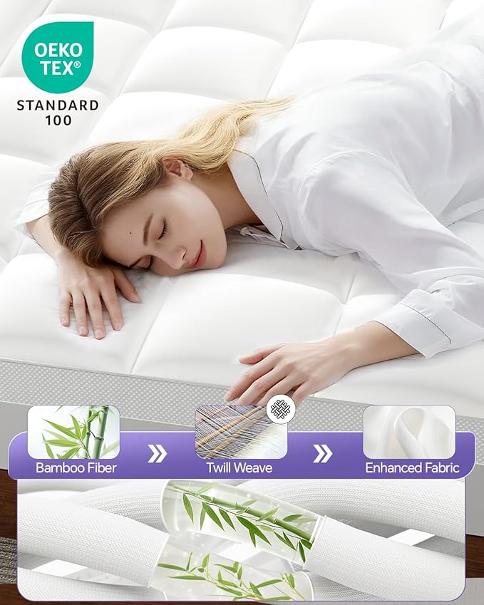 Dual Layer 5 Inch Memory Foam Mattress Topper Queen - 3 Inch Pillow Top Mattress Pad and 2 Inch Gel Memory Foam, 7-Zone Egg Crate Mattress Topper