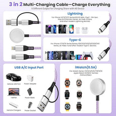 Travel Essentials, Travel Charger for iPhone 17 and Apple Watch for Multiple Devices, Charging and Data Sync, 3 in 2 USB A/USB C Multi Charger with 3 Ports Compatible for Apple Watch/iPhone 17-6, 5 FT