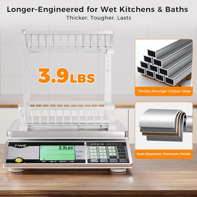 Under Sink Organizer,2 Pack Under Kitchen Sink Organizer,2 Tier Sliding-Out,5 Level Height Adjustable,Thickened Carbon Steel,Anti-rust Treatment,For Kitchen Bathroom White