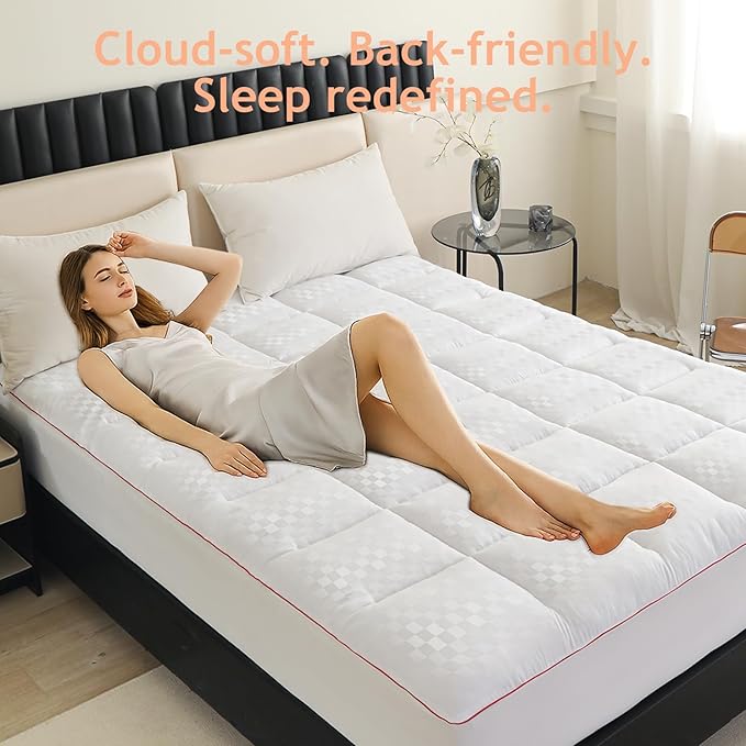 Full Size Mattress Toppers, Mattress Pad Cover for Back Pain,Cooling Mattress Protector with 8-15" Inch Deep Pocket,Quilted Overfilled Down Alternative Filling 54x75 inch, White