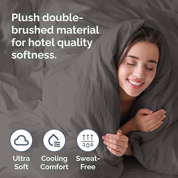 Duvet Cover Queen Size Set - Extra Soft Queen Size Duvet Cover 90 x 90 with 2 Pillow Shams - Hotel Luxury Easy Care and Fade Free w/Zipper Closures & Ties - Comfy Breathable Bedding Set (Dark Grey)