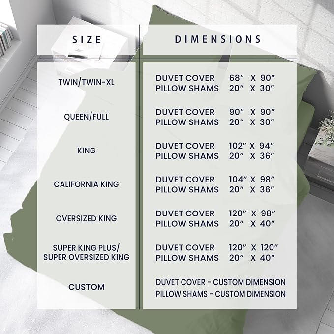 Kotton Culture 3 Pc 120"x120" Duvet Cover Set Super King Plus/Super Oversize King 100% Egyptian Cotton - 600 TC Comforter Cover, Zipper Closure & Corner Ties -Fits Only Extra Large Inserts -Sage Green