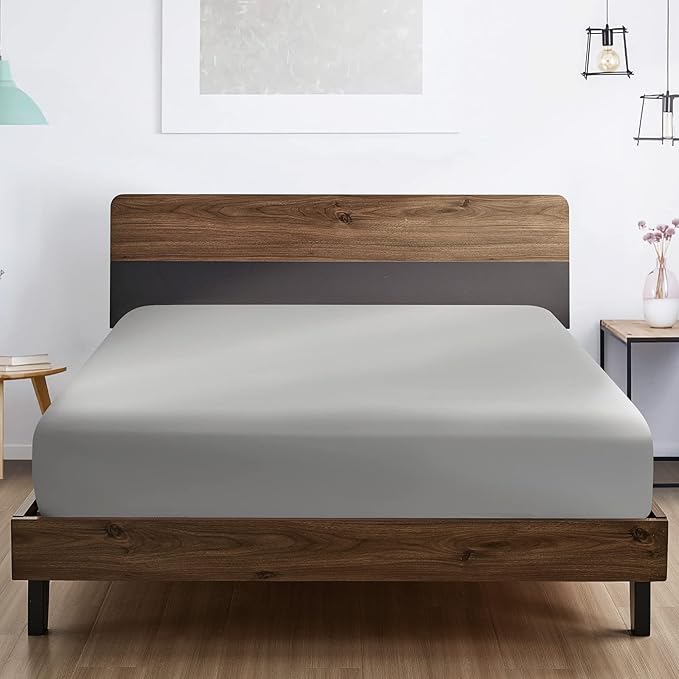 FreshCulture Full Fitted Sheet - Hotel Quality Fitted Sheet - Ultra Soft & Breathable - Brushed Microfiber - Deep Pocket - Cooling Fitted Sheets for Full Size Bed (Light Grey)