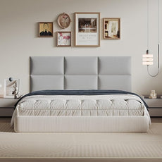 Modern Light Gray Linen-Upholstered Headboard 24x12 Inch 9-Panel Set - Soft Padding for Queen Beds, Easy-Clean Linen Fabric