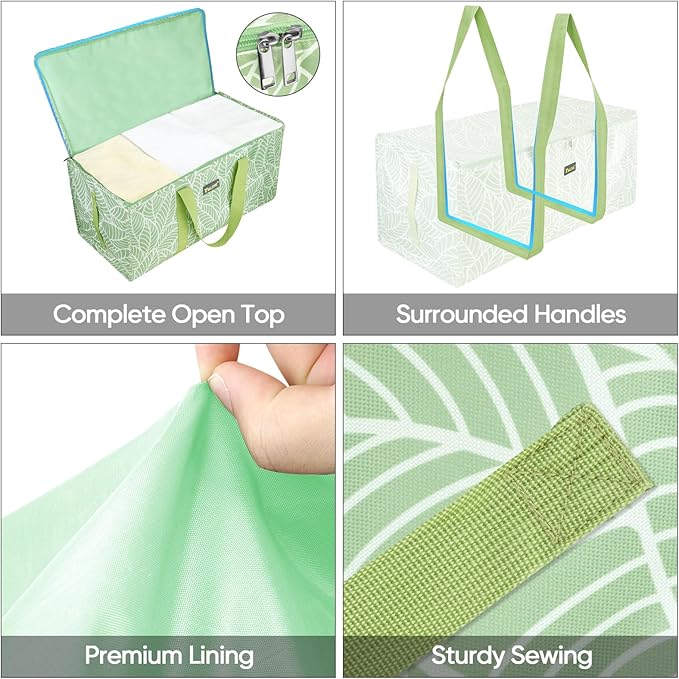 BALEINE Extra Large Storage Tote with Zippers & Carrying Handles, Heavy-Duty Oxford Fabric Moving Bags for Laundry, Space Saving, Storage, Antique Foliage