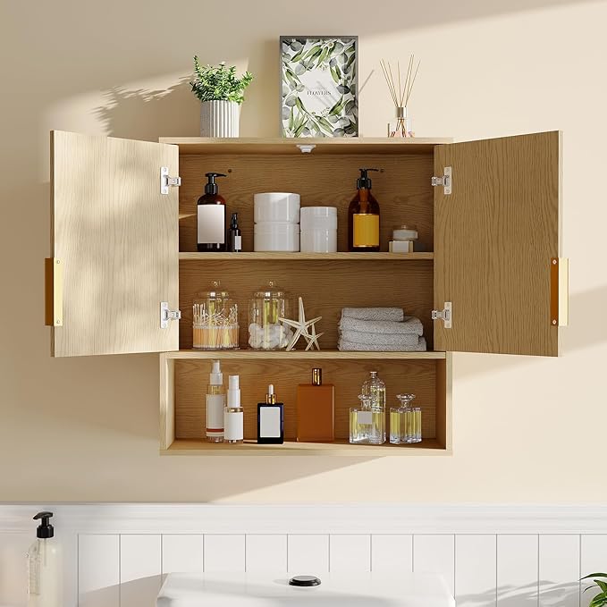 23 Inch Medicine Cabinet for Bathroom, Over Toilet Wall-Mounted Storage Cabinet with Adjustable Shelf, Waterproof MDF Cabinet for Bathroom Organization