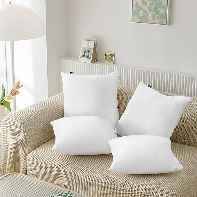 22x22 Pillow Cover Waterproof Pillow Protector Set of 4 for Square Throw Pillow 22x22 Inch, White Zippered Pillow Protector, Feather Proof Pillow Case Protector