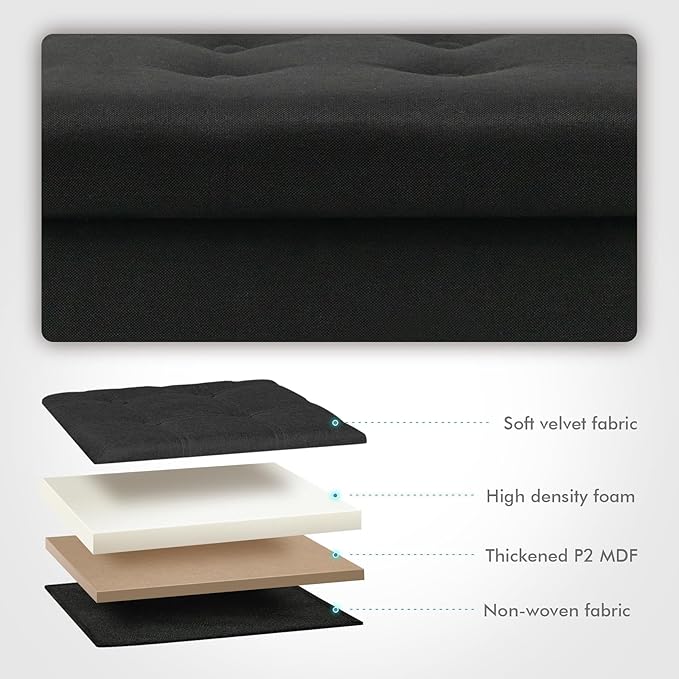 B FSOBEIIALEO Storage Ottoman with Tray, Foot Stools and Ottomans with Legs, Storage Cube Seat Linen Black 15"