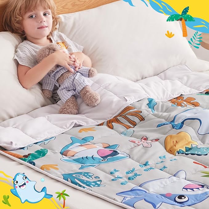 anfie Weighted Blanket Kids(48"x72" 10lbs) Weighted Blanket Cooling Blanket for Sleeping,Throw Size Breathable Blanket with Premium Glass Bead(White Shark)
