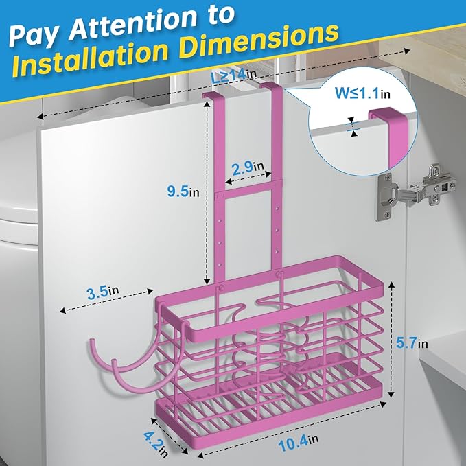 Hair Tool Organizer, 3-in-1 Universal Hair Dryer Holder, Adjustable Height Metal Blow Dryer Holder Wall Mounted/Over Cabinet Door/Free-Standing (Pink)