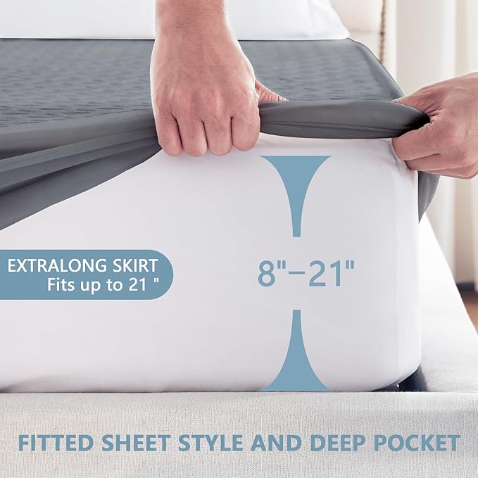 Premium Waterproof Mattress Protector Twin XL Size, Breathable Bed Cover 3D Air Fabric Cooling Mattress Pad Cover Smooth Soft Noiseless Washable, 8''-21'' Deep Pocket (Gray)
