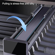 Pull Out Trousers Rack 20 Arms Steel Pull Out Pants Rack Pants Hanger Bar Clothes Organizers Load 35lbs Sizes Installation Depths are L 17.7in, h 4.33 in w 24.8in in.