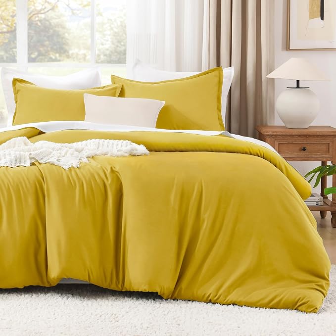 Litanika Comforter Set, Lightweight Solid Bedding Comforter Set, Fluffy Down Alternative Bed Set, Mustard Yellow, King