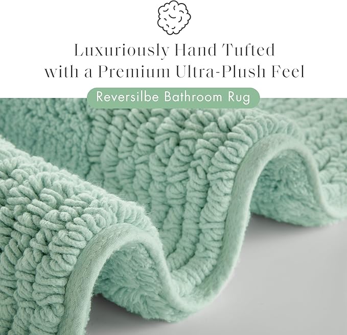 Madison Park Splendor Reversible 100% Cotton Tufted Bathroom Rug-3000 GSM Hotel Quality Luxurious Plush Medium Pile Bath Mat Absorbent, Quick Dry, Shower Room Décor, 24x44 Green