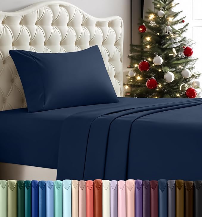 Utopia Bedding Twin Sheet Set – 3 Piece Bed Sheets for Twin Size Bed, Soft and Breathable Microfiber, Includes 1 Fitted Sheet, 1 Flat Sheet and 1 Pillowcase (Navy Blue)