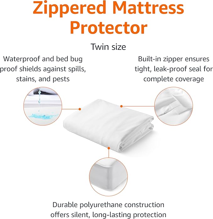 Amazon Basics Zippered Mattress Encasement - Waterproof & Bed Bug Proof, Twin