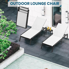 Pool Lounge Chairs Set of 2, Foldable Aluminum Chaise Lounge Outdoor with 5 Positions Recliner - Free Assembly - Patio Chaise Lounge Chair for Poolside, Beach, Yard (White, 2 Pack)