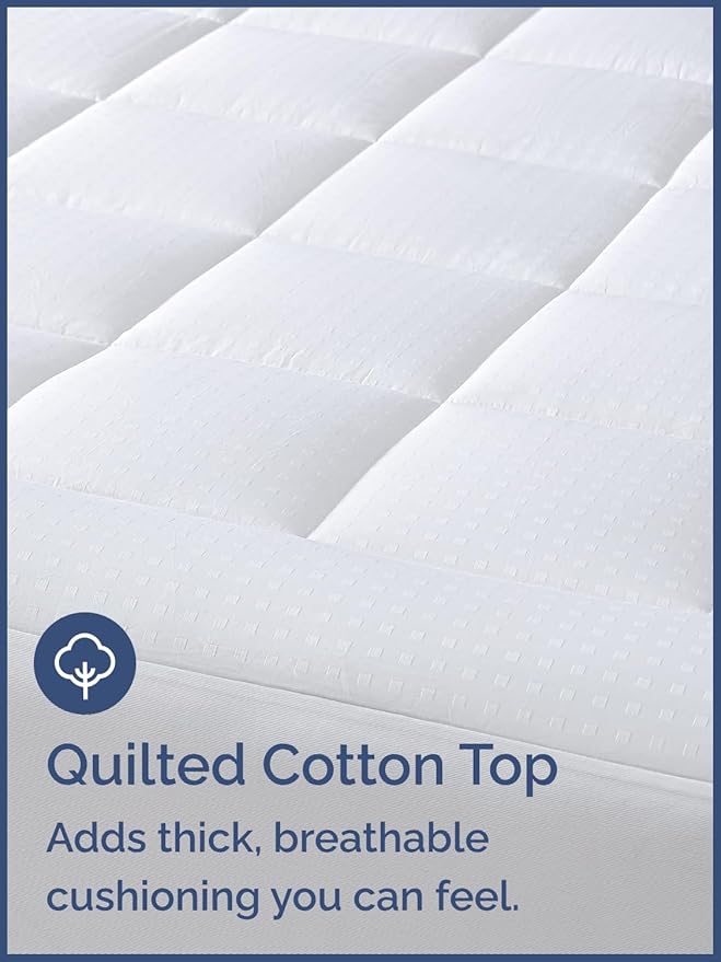 Mattress Pad Full Size – Quilted Fitted Mattress Protector – Cotton Pillow Top Cover w/ 8-16" Deep Pockets – Thick, Comfy & Plush – Cooling, Breathable & Noiseless – Machine Washable – 54 x 75 (White)
