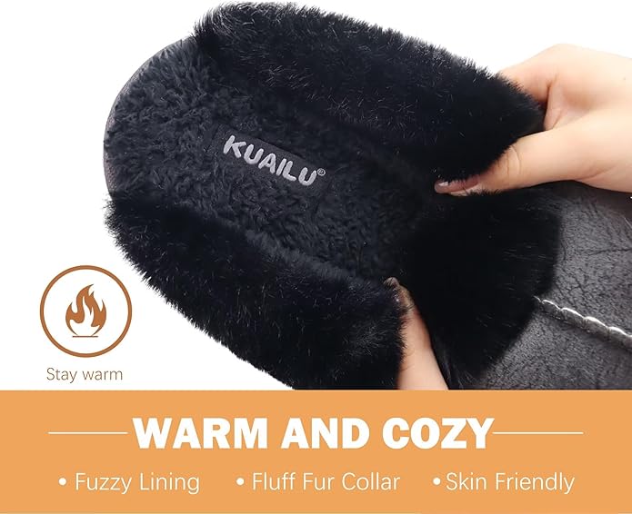 KuaiLu Womens Fluff Dual Memory Foam Slippers Ladies Cozy Arch Support Warm Scuff Slippers Slip on Comfy Winter House Shoes with Non-Slip Indoor Outdoor Hard Sole