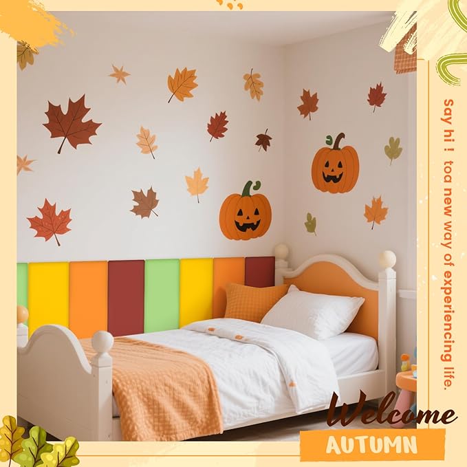 8 Pack Wall Padding for Playroom Peel and Stick Headboard 15.75" x 7.87" x 1.18" 3D Anti Collision Upholstered Wall Panels Self Adhesive Headboard Panel for Protection (Orange Yellow Colors)