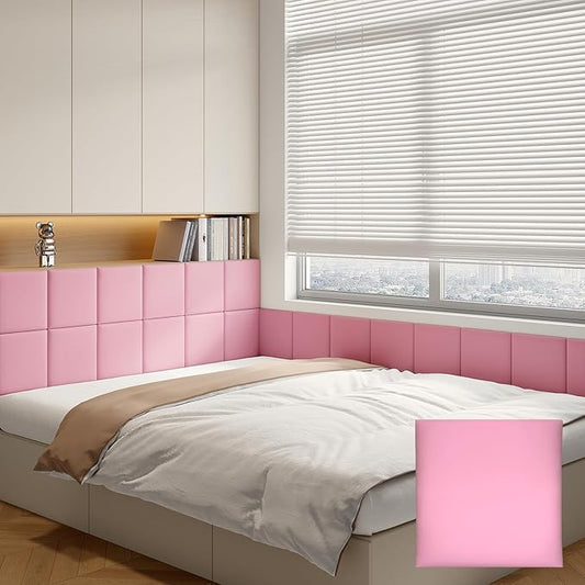 Yutianli 3D Anti-Collision Wall Padding for Kids Peel and Stick Headboard Wall Panels Pack of 10 Sized 11.8"x 11.8" Pink Self-Adhesive Panels for Playroom Bedroom Upholstered Wall