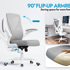 Ergonomic Office Chair - X-Shaped Computer Desk Chairs Comfy, Mesh High-Back Gaming Chair with Adjustable Lumbar Support, Executive Task Chair for Adults, Comfortable for Long Hours (White Grey)