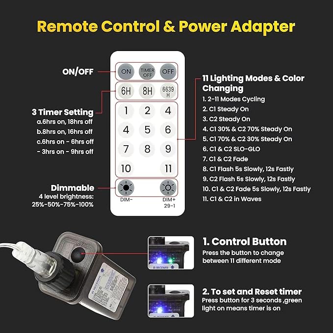 116ft Color Changing String Lights, 200 LED Multicolor & Warm White Globe Lights with Remote, 11 Modes, IP44 Waterproof, Plug in Fairy Lights for Indoor Outdoor Christmas Party Garden Decor