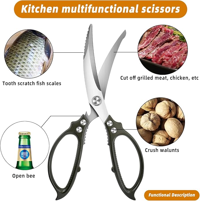 Heavy Duty Poultry Shears,Kitchen Shears,Food Scissors All Purpose for Meat Cutting,Chicken,Turkey,Fish,Dishwasher Safe Kitchen Scissors with Anti-Slip Handle