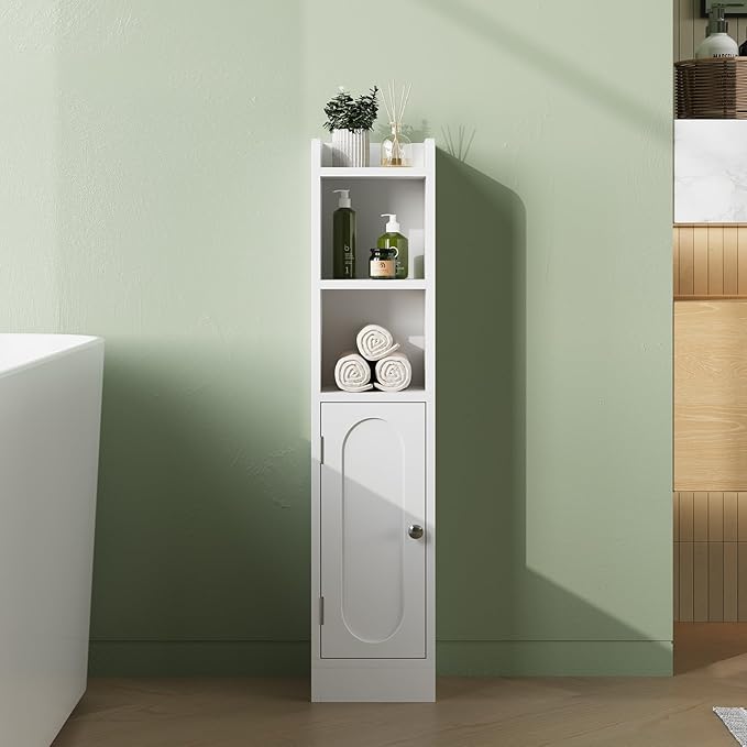 31.5" Small Bathroom Storage Corner Cabinet, Narrow Bathroom Cabinet Organizer with Doors and Adjustable Shelves, Slim Toilet Paper Holder for Small Space, Living Room (31.5" Tall, 1 Pack)