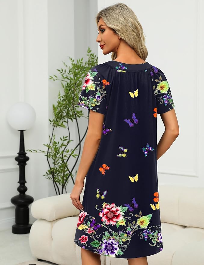 Ekouaer Women Robe Zipper Front Mumu Duster Robes Zip Up Housecoat Soft Sleepwear with Pockets